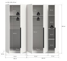 Kleiderschrank >Kopenhagen< in Weiß - 200x181x52cm (BxHxT)