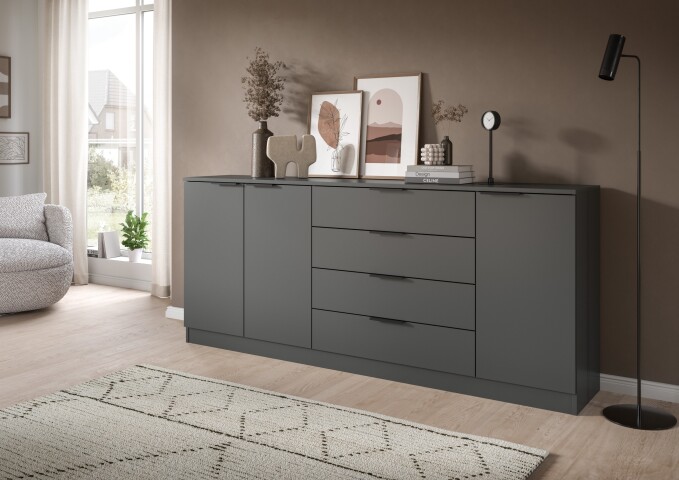 Sideboard >Kopenhagen< in Anthrazit - 185x79x35cm (BxHxT)