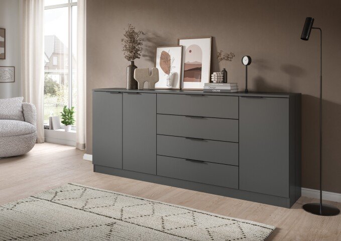Sideboard >Kopenhagen< in Anthrazit - 185x79x35cm (BxHxT)