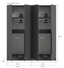 Kleiderschrank >Kopenhagen< in Anthrazit - 160x181x52cm (BxHxT)
