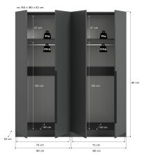 Kleiderschrank >Kopenhagen< in Anthrazit - 160x181x52cm (BxHxT)