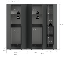 Kleiderschrank >Kopenhagen< in Anthrazit - 200x181x52cm (BxHxT)