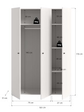 Kleiderschrank >Darwin< in Weiß - 120x176x51cm (BxHxT)