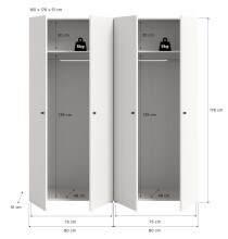 Kleiderschrank >Darwin< in Weiß - 160x176x51cm (BxHxT)
