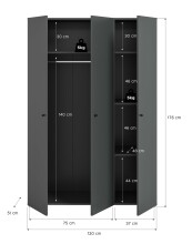 Kleiderschrank >Darwin< in Anthrazit - 120x176x51cm (BxHxT)