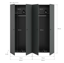 Kleiderschrank >Darwin< in Anthrazit - 160x176x51cm (BxHxT)