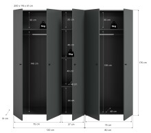Kleiderschrank >Darwin< in Anthrazit - 200x176x51cm (BxHxT)