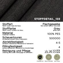 2-Sitzer >Hera< in grau, Flachgewebe - 175x92x94cm (BxHxT)