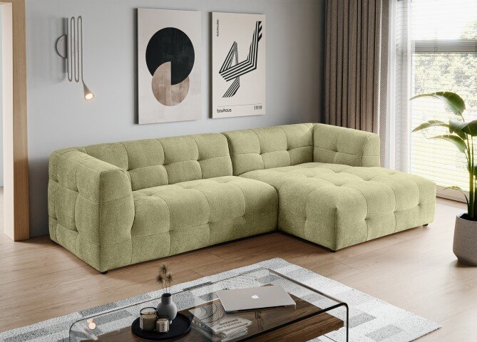 Ecksofa >Tenso< in grün, Webstoff - 292x72x161cm (BxHxT)