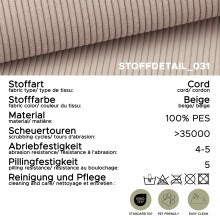 Ecksofa >Toronto< in beige, Kleincord - 202x87x361cm (BxHxT)