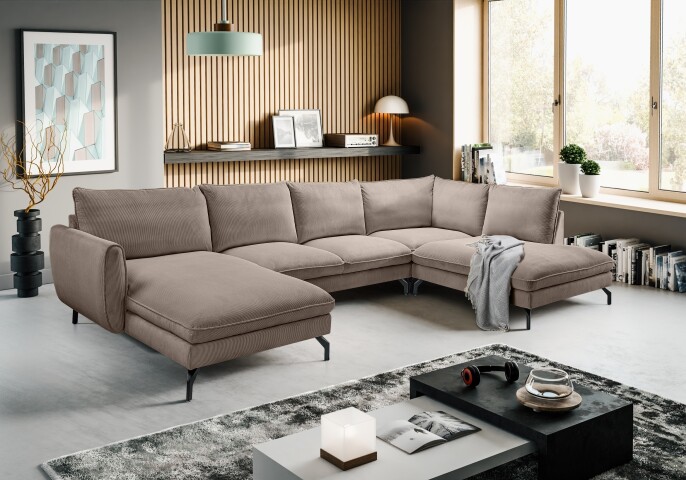 Ecksofa >Toronto< in braun-beige, Kleincord - 361x87x202cm (BxHxT)