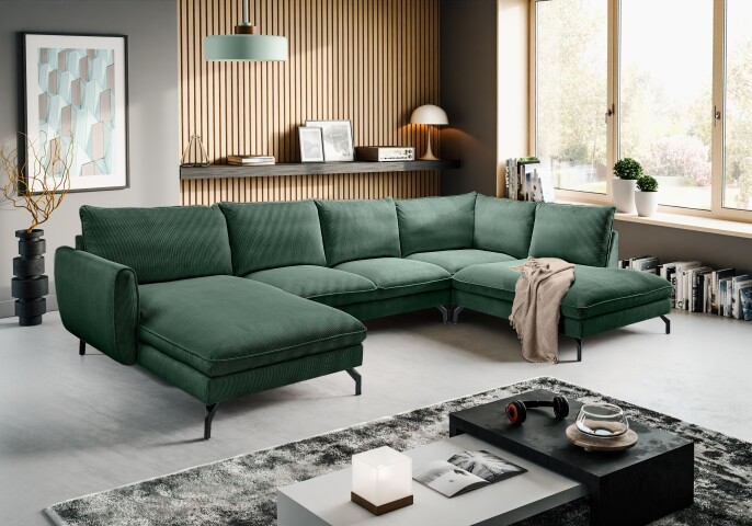 Ecksofa >Toronto< in smaragdgrün, Kleincord - 361x87x202cm (BxHxT)