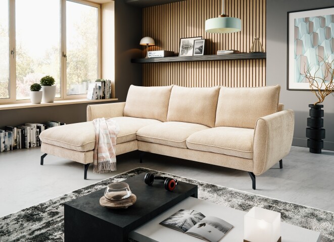 Ecksofa >Toronto< in beige, Webstoff - 259x87x165cm (BxHxT)