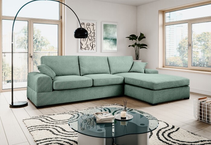 Ecksofa >Veda< in petrol, Strukturstoff - 308x90x186cm (BxHxT)
