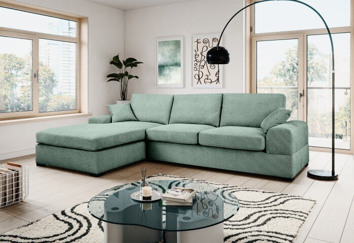 Ecksofa >Veda< in petrol, Strukturstoff - 308x90x186cm (BxHxT)