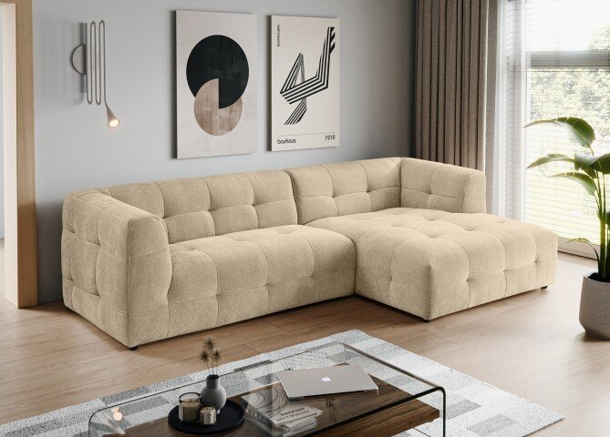 Ecksofa >Tenso< in beige, Webstoff - 292x72x161cm (BxHxT)