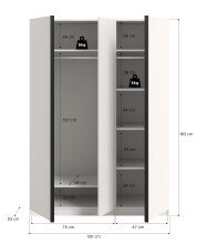 Kleiderschrank >Oakland< in Weiß - 130x183x53cm (BxHxT)