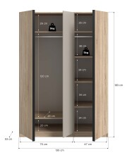 Kleiderschrank >Oakland< in Sonoma Eiche - 130x183x53cm (BxHxT)