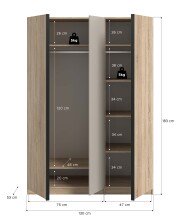 Kleiderschrank >Oakland< in Sonoma Eiche - 130x183x53cm (BxHxT)