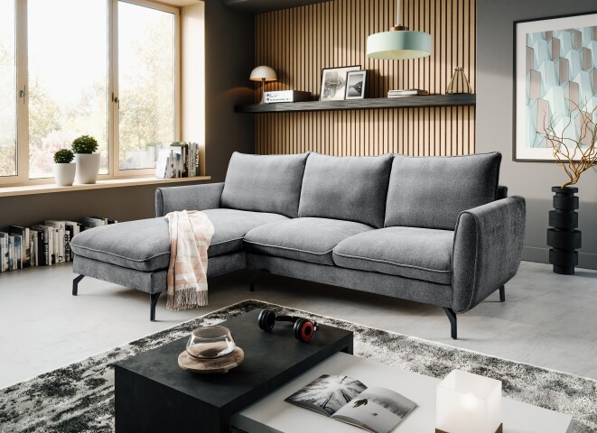 Ecksofa >Toronto< in grau, Webstoff - 259x87x165cm (BxHxT)