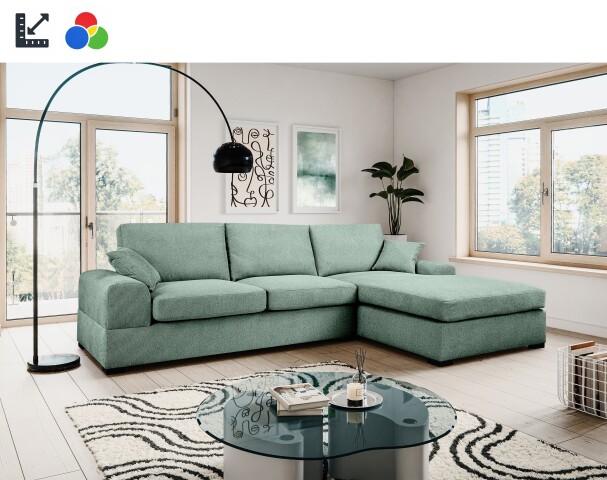 Ecksofa >Veda< in petrol, Strukturstoff - 308x90x186cm (BxHxT)