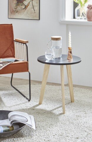 Couchtisch >Table< in Pinienholz / Schwarz, Echtholz/MDF - 50x45,8x50cm (BxHxT)