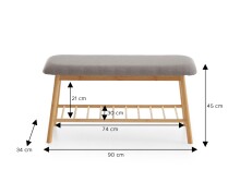 Sitzbank >Noah< in Bambus / Grau, Echtholz - 90x45x34cm (BxHxT)