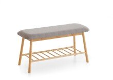 Sitzbank >Noah< in Bambus / Grau, Echtholz - 90x45x34cm (BxHxT)