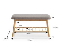 Sitzbank >Noah< in Bambus / Grau, Echtholz - 90x45x34cm (BxHxT)
