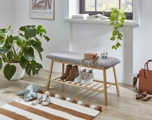 Sitzbank >Noah< in Bambus / Grau, Echtholz - 90x45x34cm (BxHxT)