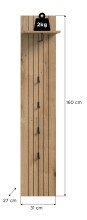 Garderobenpaneel >Station< in Evoke Oak - 31x160x27cm (BxHxT)
