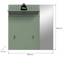 Garderobenpaneel >Station< in Smoke Green / Spiegelglas - 106x106x27cm (BxHxT)