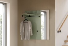 Garderobenpaneel >Station< in Smoke Green / Spiegelglas - 106x106x27cm (BxHxT)