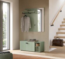 Garderobenpaneel >Station< in Smoke Green / Spiegelglas - 106x106x27cm (BxHxT)