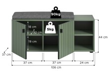 Sitzbank >Station< in Smoke Green - 106x43x37cm (BxHxT)
