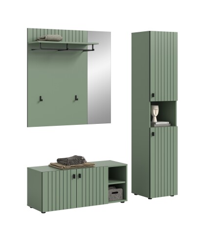 Garderoben-Set >Station< in Smoke Green - 161x192x37cm (BxHxT)