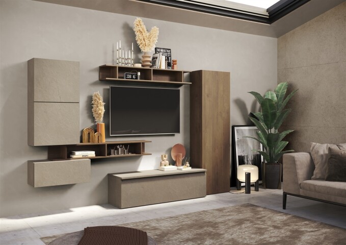 Wohnwand >Ilary< in Argilla / Mercure Holzstruktur Nachbildung, Holzwerkstoff
