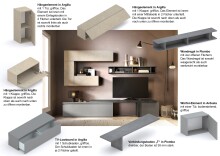 Wohnwand >Ilary< in Ardesia / Argilla / Piombo - 260x190x40 (BxHxT)