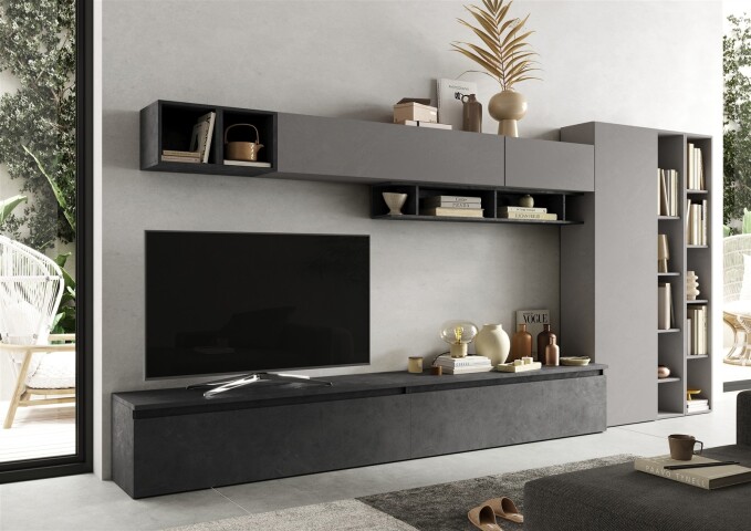Wohnwand >Ilary< in Ardesia / Piombo, Holzwerkstoff - 387x186x40cm (BxHxT)