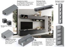 Wohnwand >Ilary< in Ardesia / Piombo, Holzwerkstoff - 387x186x40cm (BxHxT)
