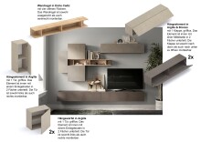 Wohnwand >Ilary< in Argilla / Bronzo / Eiche Cadiz Nachbildung, Holzwerkstoff