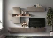 Wohnwand >Ilary< in Argilla / Bronzo / Eiche Cadiz...
