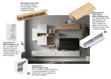 Wohnwand >Ilary< in Weiss Hochglanz Lack / Eiche Cadiz Nachbildung