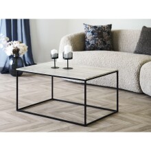 Couchtisch >Vita< in Schwarz / Travertin Dekor - 90x45x60 (BxHxT)