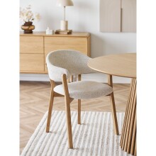Esszimmerstuhl >Dunkirk< in Natur / Beige, Stoff, Eiche - 59,5x80x59cm (BxHxT)