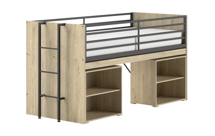 Hochbett >Sam< in Eiche Dekor, Holzwerkstoff - 219x116,6x98cm (BxHxT)