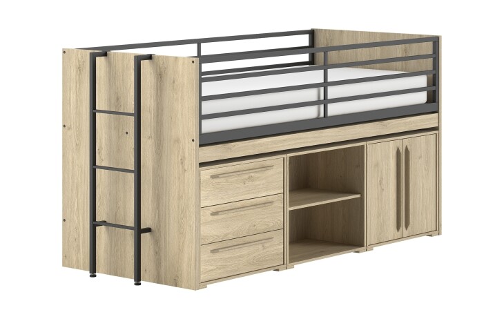 Hochbett >Sam< in Eiche Dekor, Holzwerkstoff - 219x116,6x98cm (BxHxT)