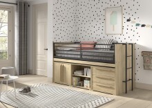 Hochbett >Sam< in Eiche Dekor, Holzwerkstoff - 219x116,6x98cm (BxHxT)