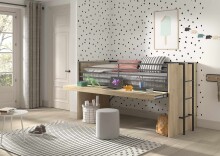 Hochbett >Sam< in Eiche Dekor, Holzwerkstoff - 219x116,6x98cm (BxHxT)