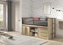 Hochbett >Sam< in Eiche Dekor, Holzwerkstoff - 219x116,6x98cm (BxHxT)